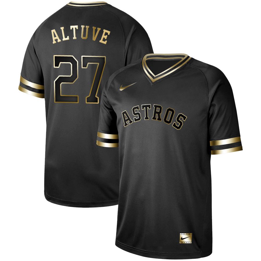 Men Houston Astros #27 Altuve Nike Black Gold MLB Jerseys